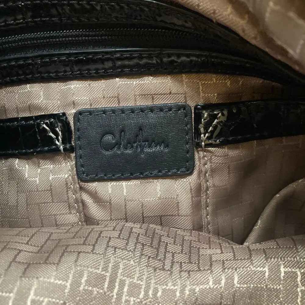 Cole Haan Hobo Bag Womens Black Patent Leather Croc Embossed Y2K Shoulder Purse